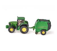 siku 1665, Trattore John Deere con pressa per balle con 2 balle incluse, Metallo e Plastica, Verde, Parti mobili