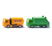 Siku 1687, Set comunale, Metallo/Plastica, Arancione/Verde, Automobili giocattolo per bambini, Struttura ribaltabile, Portellone posteriore apribile