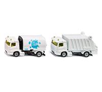 siku 1687, Set Municipale Spazzatrice e Camion della Nettezza Urbana, Auto Giocattolo, Metallo e Plastica, Bianco e Blu, Rimorchio e Contenitore di Raccolta Ribaltabili