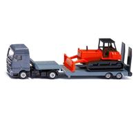 Siku 1762, Autocarro MAN con rimorchio ribassato e livellatrice, 1:87, Metallo/Plastica, Rosso/Grigio, Set giocattolo, Rimorchio ribassato sganciabile, Lama spazzaneve mobile