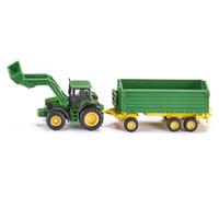 siku 1843, John Deere with Front Loader and Trailer, 1:87, Metal/Plastic, Green,