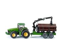siku 1954, John Deere Tractor with Forestry Trailer, 1:50, Metal/Plastic, Green,
