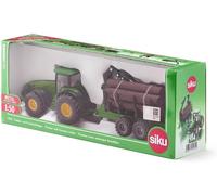 siku 1954, John Deere Tractor with Forestry Trailer, 1:50, Metal/Plastic, Green,