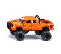 siku 2358, Dodge RAM 1500 con Pneumatici a Palloncino, Auto Giocattolo, 1:50, Metallo e Plastica, Nero e Arancione, Ruote Intercambiabili, Portiere, Cofano e Sponda Posteriore Apribili