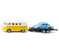 Siku - Volkswagen T1 con rimorchio e scarabeo - Giallo/Bianco/Blu - Robusto set di veicoli - Metallo e plastica - Senza PVC - Giocattolo su piccola scala - Costruzione stabile - a partire da 3 anni
