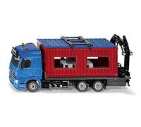 siku 3556, Camion con container per cantiere, 1:50, Metallo e Plastica, Blu e Rosso, Con gru per spostare il container