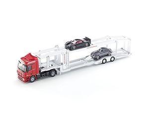 siku 3934, Camion bisarca, Con 2 auto giocattolo, 1:50, Metallo e Plastica, Rosso e Argento, Semirimorchio sganciabile