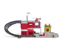 siku 5508, Stazione dei vigili del fuoco, Rosso, Set di adesivi incl., Plastica di qualità, Con luci e suoni, Camion dei pompieri ed elicottero inclusi