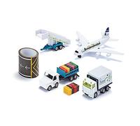 siku 6312, Set Aeroporto, Metallo/Plastica, Bianco, Con aereo, Veicolo per catering, Rimorchio con scaletta per passeggeri, Trattore aeroportuale, Rimorchio per bagagli e pista con nastro adesivo