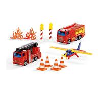 siku 6330, Set regalo vigili del fuoco, Camion con piattaforma aerea di salvataggio, Autopompa, Aereo, Parti mobili, Incl. tralicci, Cortecce e Fiamme