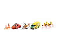siku 6332, Set Regalo Mezzi di Soccorso, Maggiolino VW di Soccorso, Ambulanza Mercedes, Elicottero, Set Giocattolo, Plastica e Metallo, Multicolore, Inclusi 2 Coni e 2 Transenne