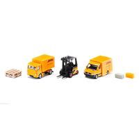 siku 6335, Set Regalo Logistica DHL, Include Camion, Carrello Elevatore, Furgone per le Consegne, Bancali e Pacchi, Metallo e Plastica, Giallo, Parti Mobili