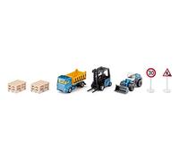 siku 6336, Set Regalo Cantiere, Include Camion, Carrello Elevatore, Pala Caricatrice, 6 Bancali, 2 Cartelli Stradali, Metallo e Plastica, Giallo e Blu, Parti Mobili