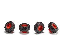 siku 6715 Ruote Aggiuntive per il Trattore Claas Xerion, 1:32, Per i Trattori Giocattolo SIKU CONTROL Claas Xerion 6791 e 6794, Ottime come Ruote Gemellate, Plastica, Nero/Rosso