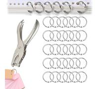 Sikweny 30 Pezzi Anelli per Rilegatura e 1 Perforatore Loose Leaf Binder Rings Anello di Ferro Spesso Anelli a Libro Leggero e Portatile per Album di Ritagli Fogli Mobili Schede Archivio