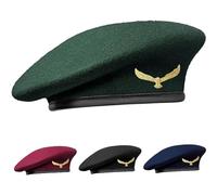 Silak - Berretto tradizionale in stile militare con aquila in metallo, ispirato a Che Guevara, berretto francese in lana, per uomo e donna, Verde, Taglia unica