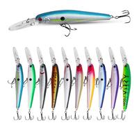 Silanon - Esca da pesca con esche per pesca a forma di Minnow in acqua salata con ganci di alti, 3D Fish Eyes Life-Like Diving Swimbait Crankbait