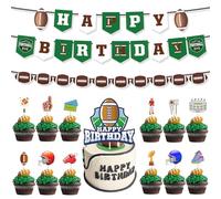 Silars American Football - Decorazione per torta di compleanno e ragazzo, 15 pezzi, per rugby e calcio, include una decorazione per torte e 12 decorazioni per cupcake e 2 ghirlande