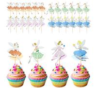 Silars Decorazione Torta Fata, 24 Pezzi Cake Topper Fatine Decorazioni Compleanno Tema Fate, Topper Torta Fata per Bambini Festa di Compleanno