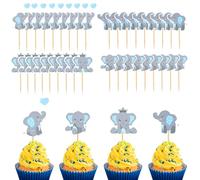 Silars Decorazioni Torta Elefante, 36pzs Topper Torta Battesimo Elefante Decorazioni Cupcake Picks, Elefante Cake Topper per Baby Shower, Tema Elefante, Genere Rivelare, Bambini