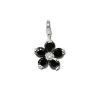 Silberdream Charm 925 In Argento Pendente Nero Fiore Zirconia FC4115