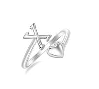 SILBERTALE Anello a forma di cuore in argento Sterling 925, con lettera, misura regolabile da 50 a 58, iniziale A-Z, gioiello alla moda, con confezione regalo, Verstellbarer Größe 50 bis 58