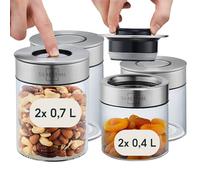 SILBERTHAL Set 4 barattoli piccoli vetro ermetici e antitarme - Per dispensa cucina impilabili - 2x400ml+2x700ml