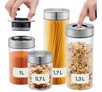 SILBERTHAL Set 4 barattoli vetro ermetici e antitarme - Per dispensa cucina impilabili - 1700, 1300, 1000 e 700ml