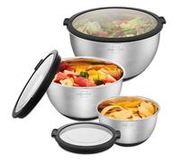 SILBERTHAL Set ciotole acciaio inox cucina - Impilabile e antiscivolo - Coperchio ermetico 1,6L / 3L / 5,1L