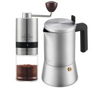 SILBERTHAL Set moka 300ml e macinacaffe manuale - Induzione e gas - Inox | Acciaio inox - Goditi il caffè a casa - Macinato al momento - Macinatura regolabile - Freschezza aromatica e design