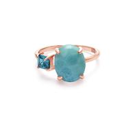 SILCASA Anello con topazio blu e larimar - Solitario ovale con accenti quadrati in oro rosa - Gioielli con pietre preziose ispirate all'oceano 11