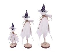 Sileduove Set di decorazioni in legno per Halloween, 3 pezzi, ornamenti per apparizioni con cappello, figure da tavolo 25 cm, 20 cm, 15 cm, per decorazioni per la casa spettrali e scene festive