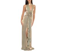 Silence abito lungo Rosabelle effetto laminato con fiore verde oro