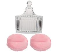 SILENRADAWN Contenitore Puff in Vetro Trasparente con 2 Puff in Peluche Rosa, Coperchio Rimovibile e Manico a Nastro, per Asilo e Cambio Pannolino, per Ragazzo Ragazza e Mamme
