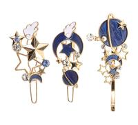 SILENRADAWN Set 3pezzi Fermagli per Chioma Forma di Mezzaluna e Stella in Lega Blu, Accessori Chioma Decorativi e Semplici per Scuola e Matrimonio
