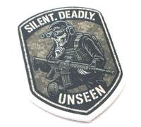 Silent Deadly Unseen Tactical Morale Patch Tessuto Vest Badge Tac Operator 9 cm x 6,8 cm Hook & Loop Airsoft Forces Military Patch Shield Forma