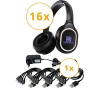 Silent Disco V2 USB-C Set 16 cuffie wireless 1 caricatore LED 3 canali Accessori