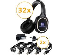 Silent Disco V2 USB-C Set 32 cuffie wireless 2 caricatore LED 3 canali Accessori