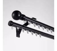 Silent Double Track Rail System, 2,5 m (8.2ft) Asta in alluminio a parete per casa, ufficio, soggiorno, camera da letto - Lunghezza regolabile 120-600 cm, Sk Nero h