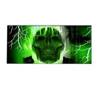 Silent Monsters Tappetino Mouse XXL 90 x 40 cm, Grande, Teschio verde, con Bordo Cucito, Durevoli, antiscivolo e silenzioso, gioco, ufficio casa lavabile arrotolabile, Tappetini per il Gaming Mousepad