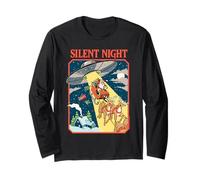 Silent Night Christmas UFO Sarcastic Retro Funny Adult Humor Maglia a Manica