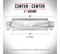 Silenziatore universale Magnaflow tondo 4'' x20'' uscite 2.5''/2.5'' Center