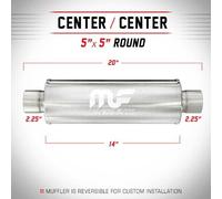 Silenziatore universale Magnaflow tondo 5'' x20'' uscite 2.25''/2.25'' Center