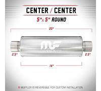 Silenziatore universale Magnaflow tondo 5'' x20'' uscite 2.5''/2.5'' Center