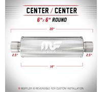Silenziatore universale Magnaflow tondo 6'' x20'' uscite 2.5''/2.5'' Center