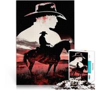 Silhouette a doppia esposizione del cowboy Puzzle da 1000 pezzi per adulti Gioco di famiglia per e Regalo di compleanno, regali, arte murale 38x26cm