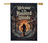 Silhouette - Bandiera per la casa, lanterna gotica con alberi misteriosi per Halloween, in iuta nera, double face, decorativa, per esterni, prato, cortile, patio, ingresso, 71 x 101 cm