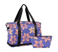Silhouette Blue Golden Flower Set di 2 pezzi grande borsa da palestra weekender viaggio pernottamento borsa con tracolla regolabile per escursionismo