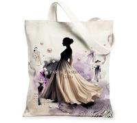 Silhouette Canvas Tote Bag per le donne, elegante abito elegante perle primavera viola lavabile riutilizzabile mercato Tote Idee per Outdo, Viola, 13x15 Inch