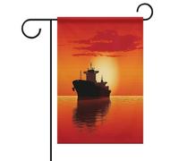 Silhouette della nave cisterna su alba rossa, decorazioni pasquali per esterni con colori vivaci, bandiera da giardino su entrambi i lati, 30 x 45 cm, decorazioni primaverili per veranda, patio, prato